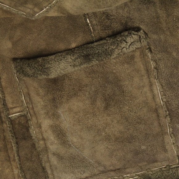 Structure Mens Shearling Coat L Earthy Moss Green Sheepskin Ranch Style Wool - Picture 8 of 8